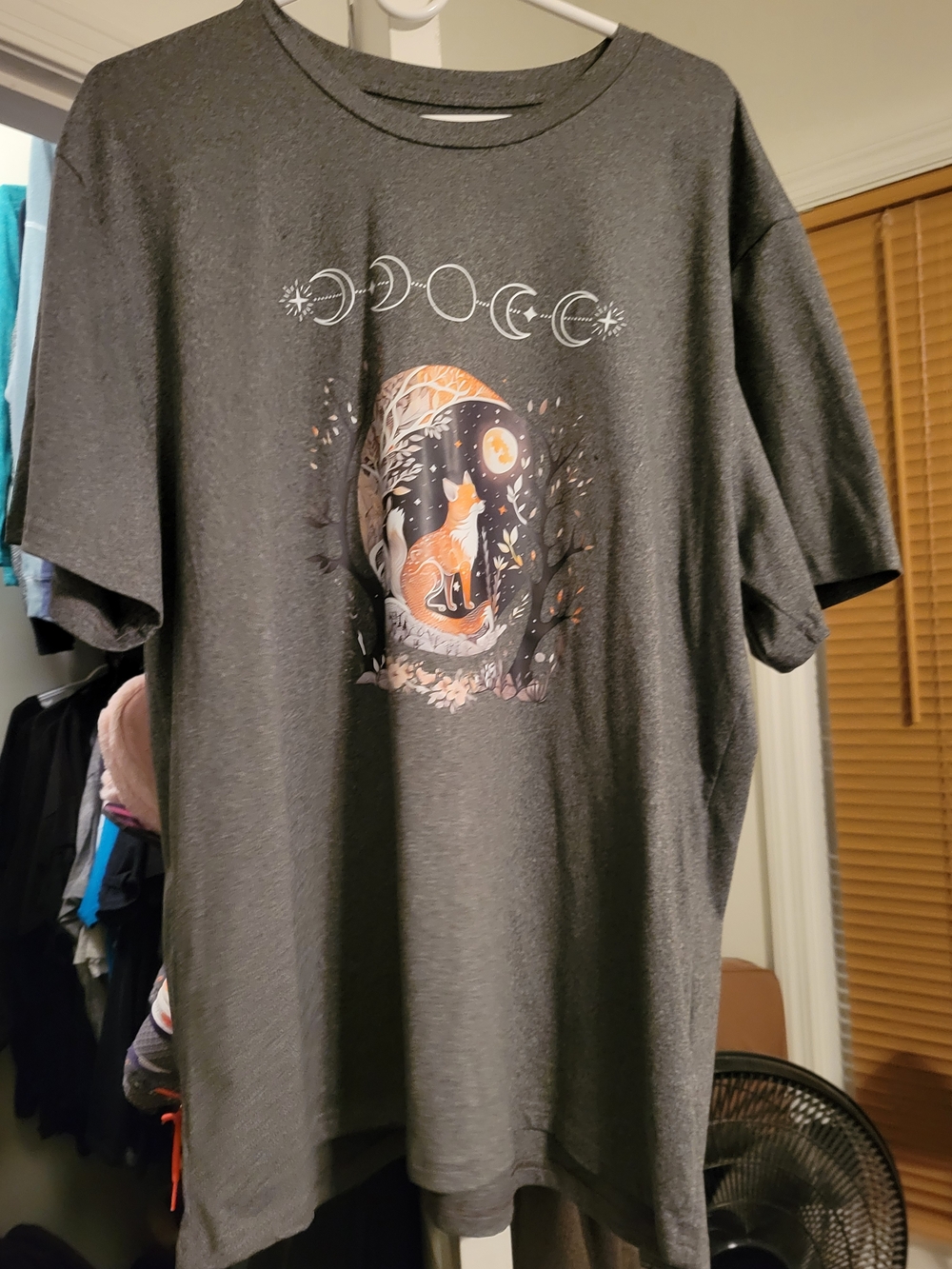 3xl Gray S/S Tee with Fox And Moon Phases - Picture 2 of 7